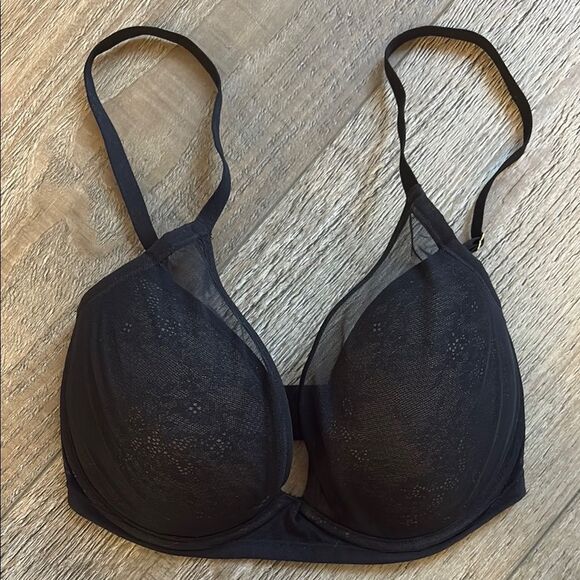 NWOT Natori Black Sheer Mesh & Lace Layered Bra in 30DD Nordstrom - Picture 1 of 4